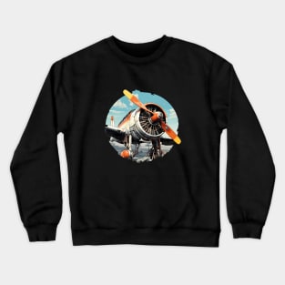 Biplane resting on an airfield Crewneck Sweatshirt